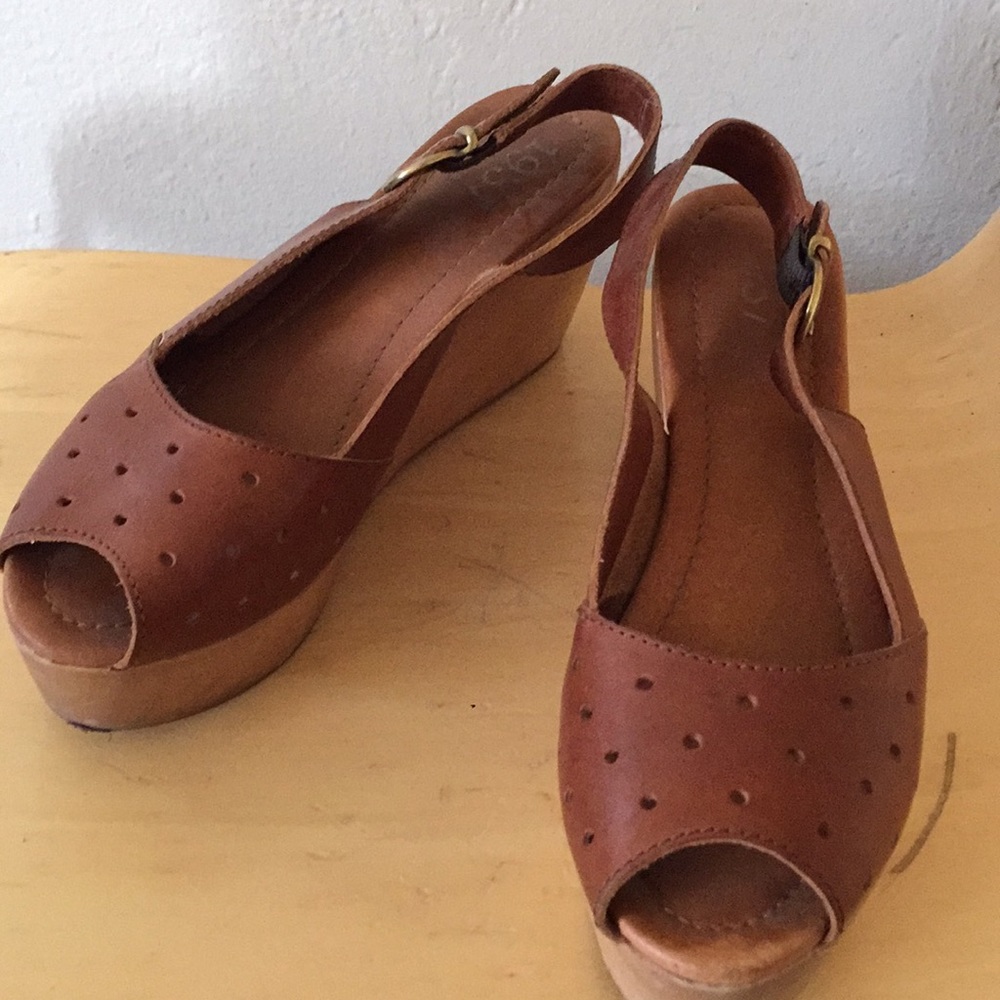 Madewell Tan Brown Peep-Toe Leather Platform Slingbacks